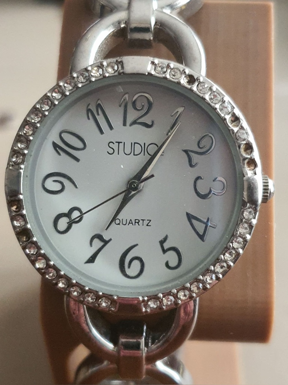 🦋10/$20🦋 Studio Time Silver/White Rhinestone Women's Closed Cuff Watch